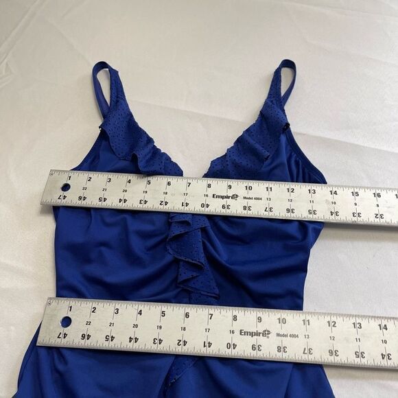 Janzten Blue Ruffle One Piece Bathing Suit Swimsuit Size 10 - Picture 4 of 7